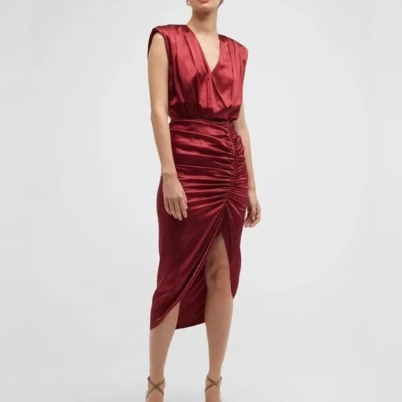 VERONICA BEARD Casela Ruched Silk Midi Dress - Picture 1 of 10